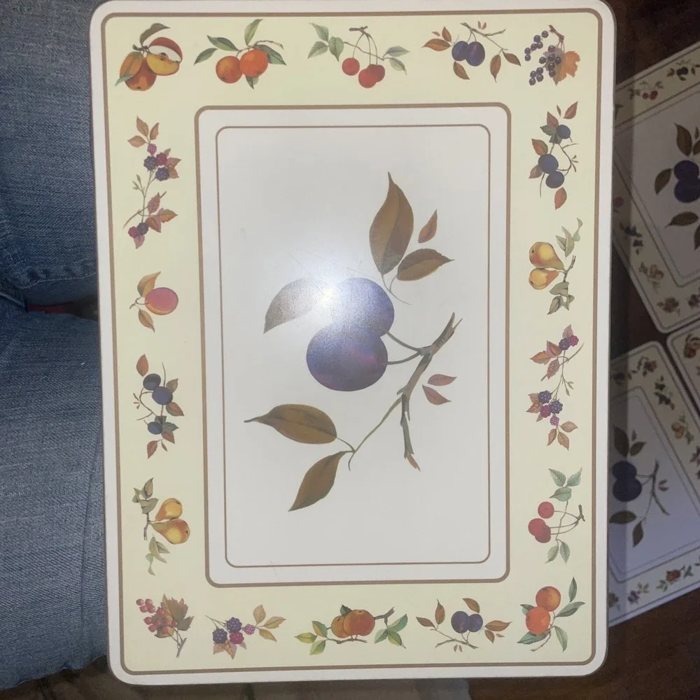 6 Vintage Royal‎ Worcester Cork Backed Placemats Fruit Theme NWOT